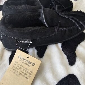 BearPaw Black Fleece-Lined Slippers